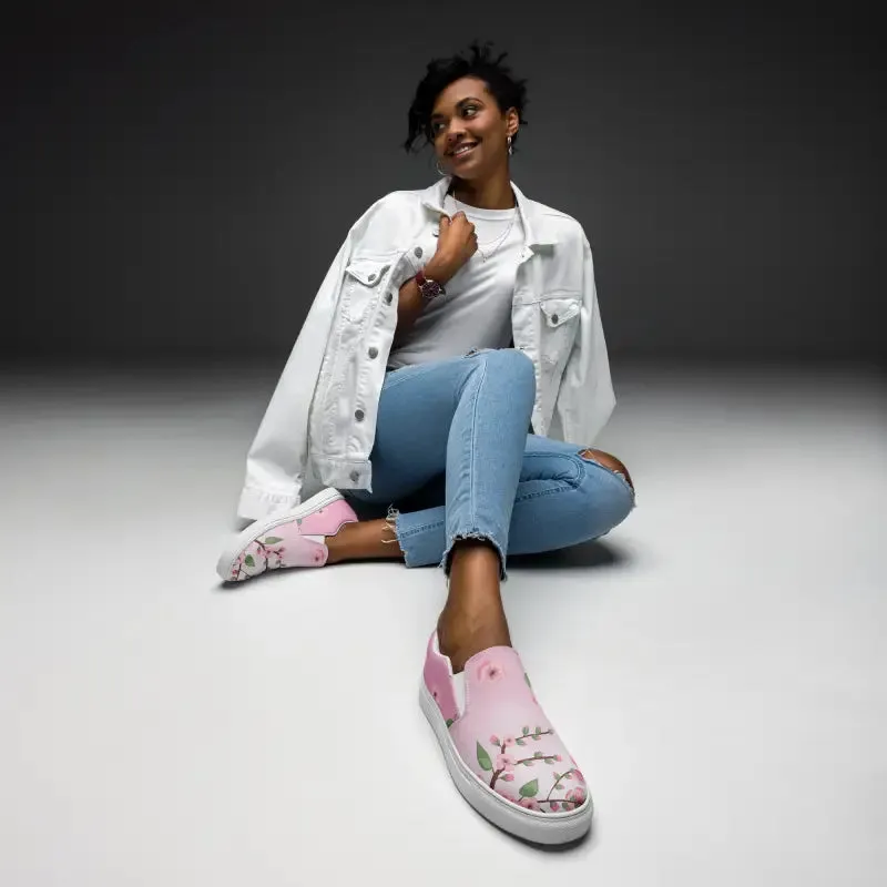 Pink Cherry Blossoms Women Slip on Canvas Shoes