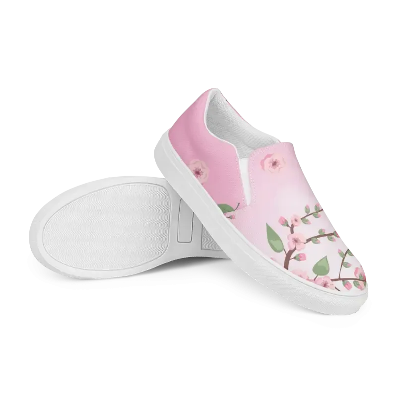 Pink Cherry Blossoms Women Slip on Canvas Shoes