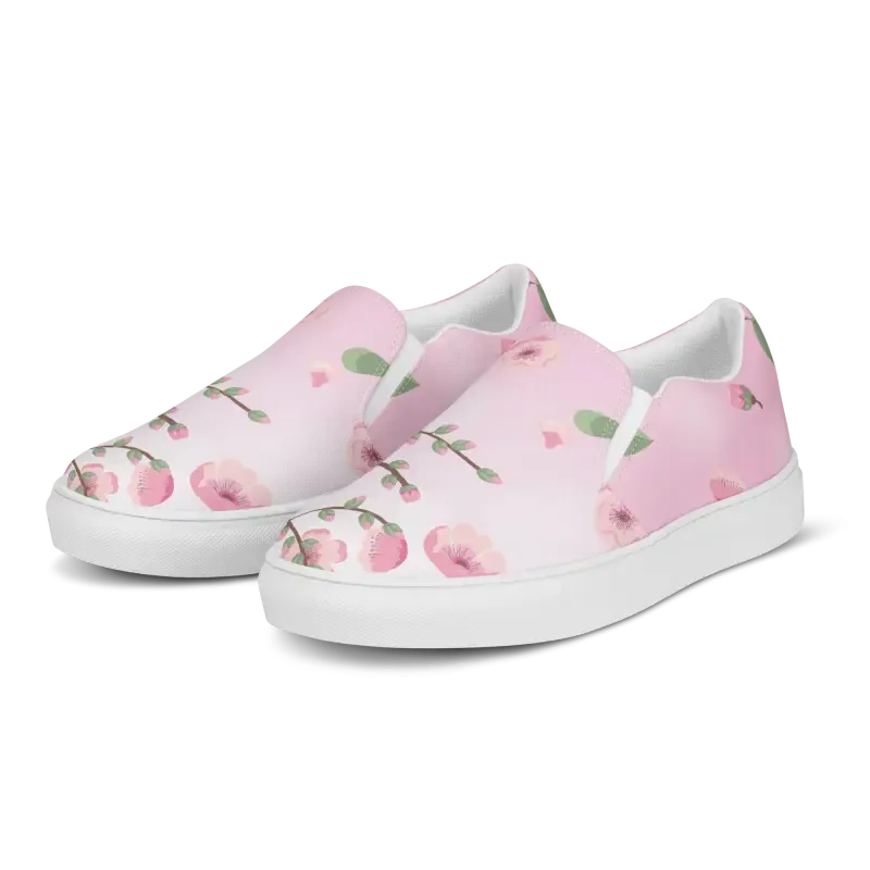 Pink Cherry Blossoms Women Slip on Canvas Shoes