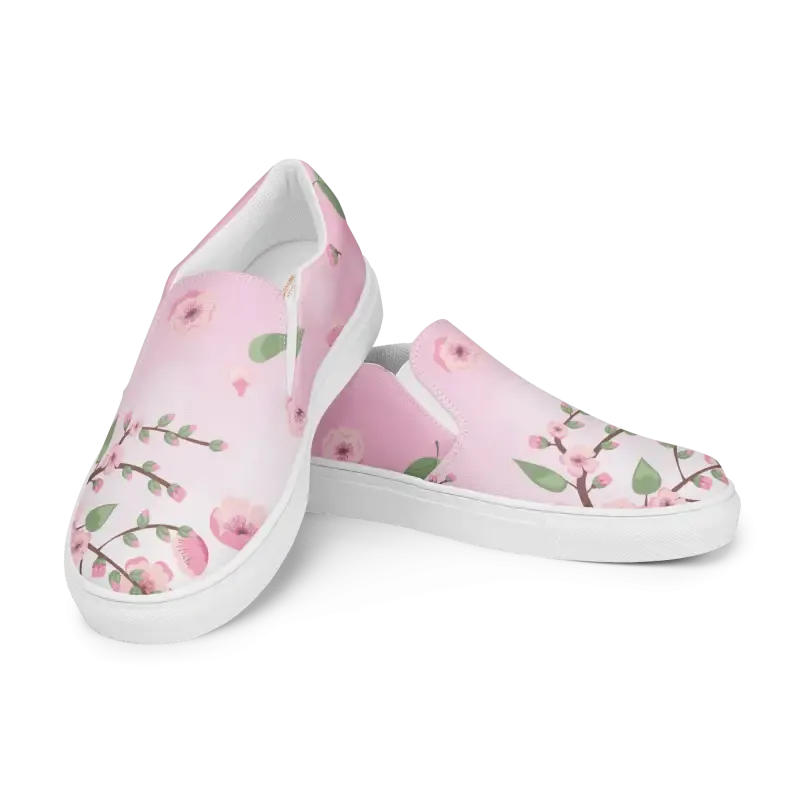 Pink Cherry Blossoms Women Slip on Canvas Shoes