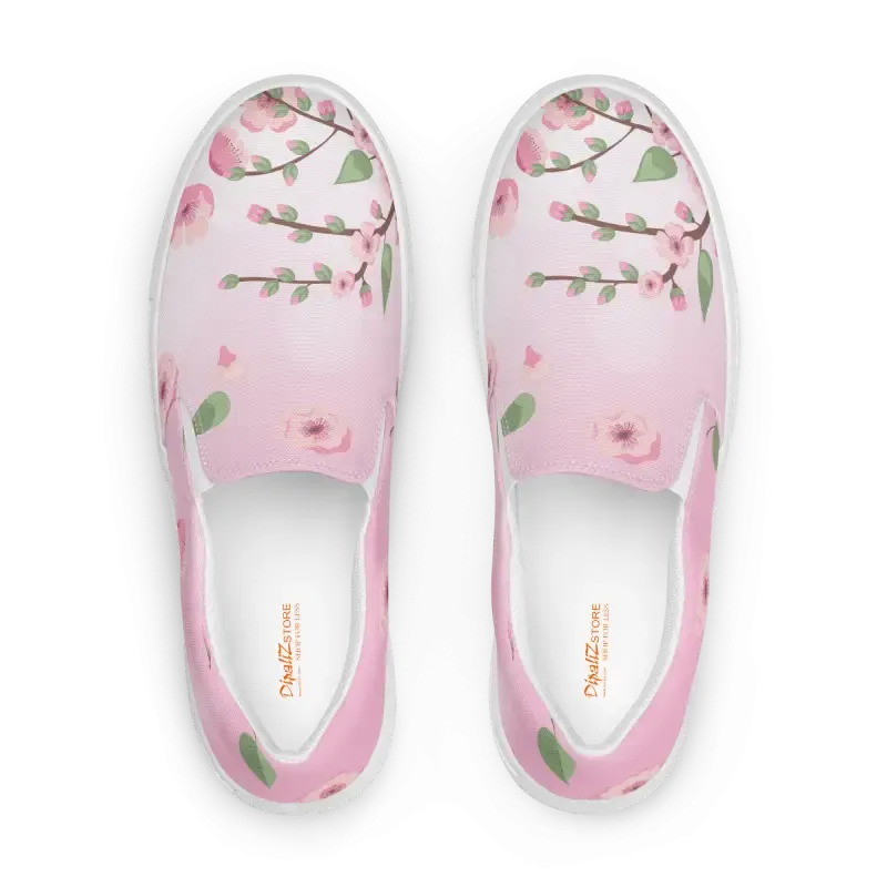 Pink Cherry Blossoms Women Slip on Canvas Shoes