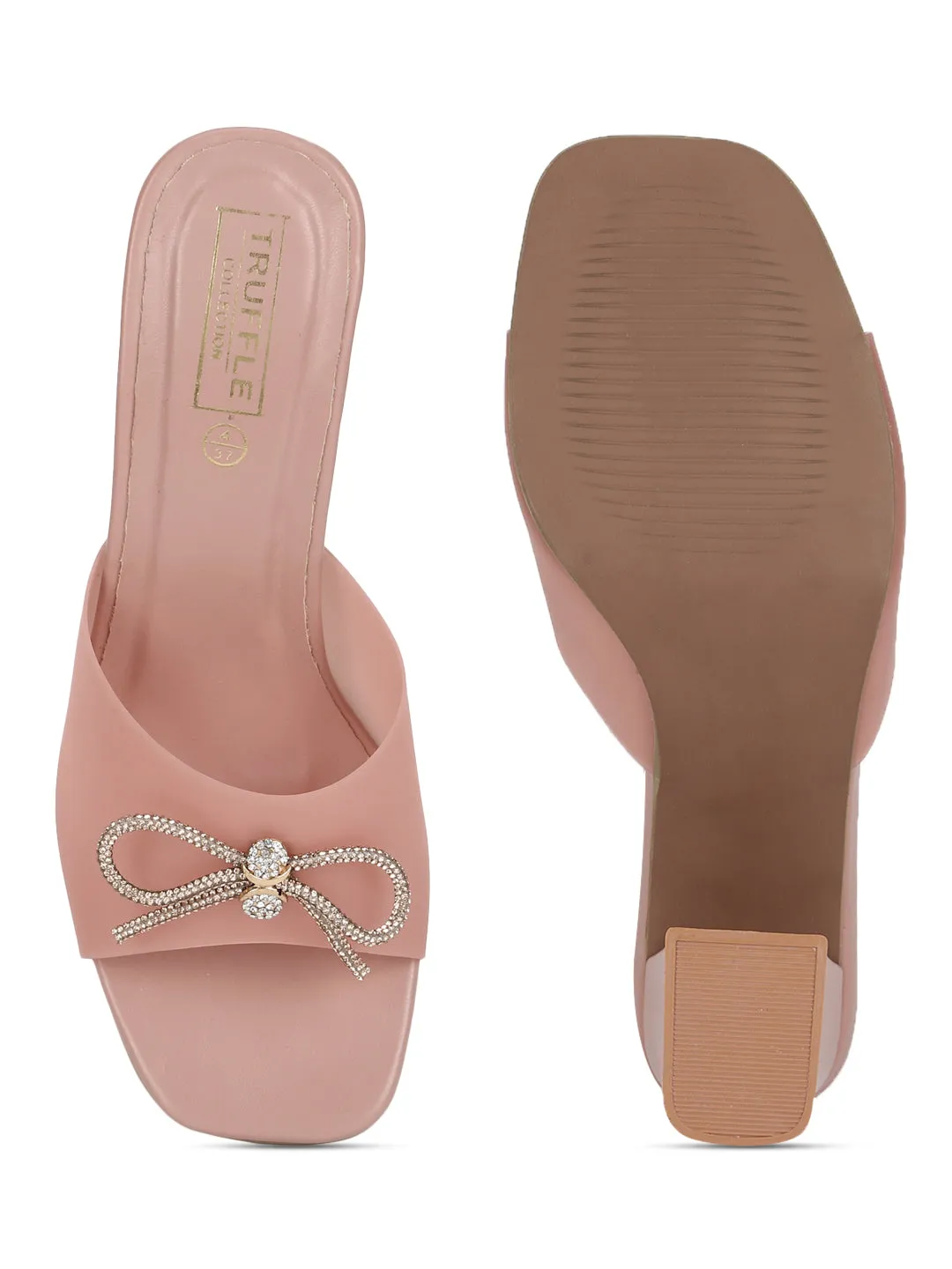 Pink PU Perspex Diamante Bow Clear Mules (TC-SLC-R551-PNK)