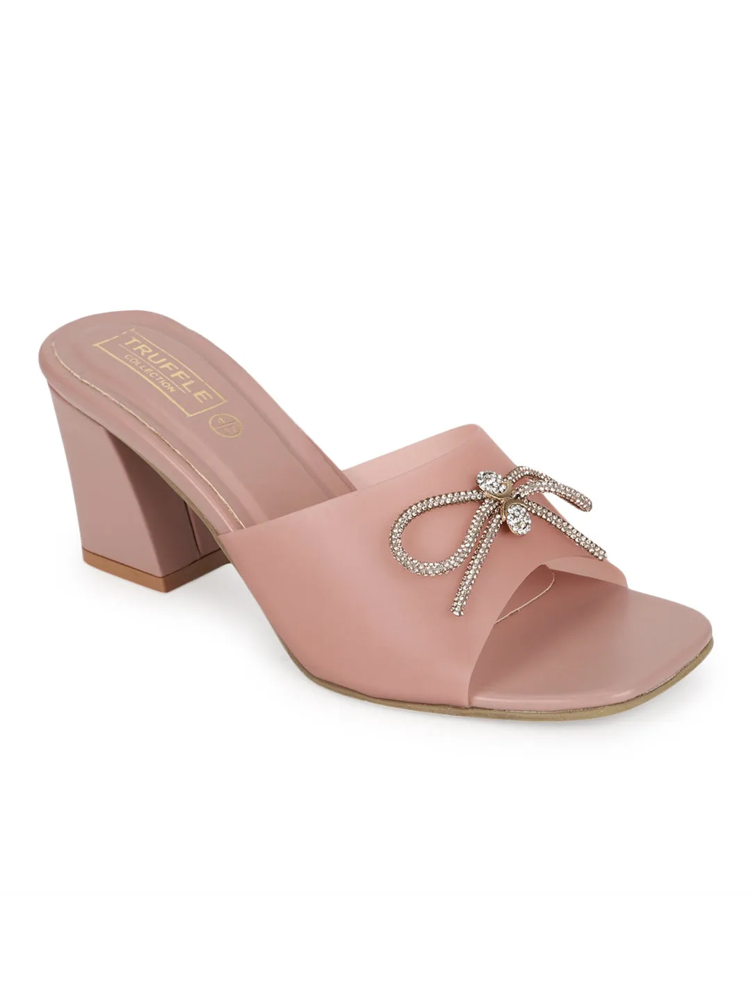 Pink PU Perspex Diamante Bow Clear Mules (TC-SLC-R551-PNK)
