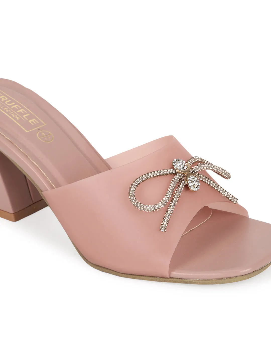 Pink PU Perspex Diamante Bow Clear Mules (TC-SLC-R551-PNK)
