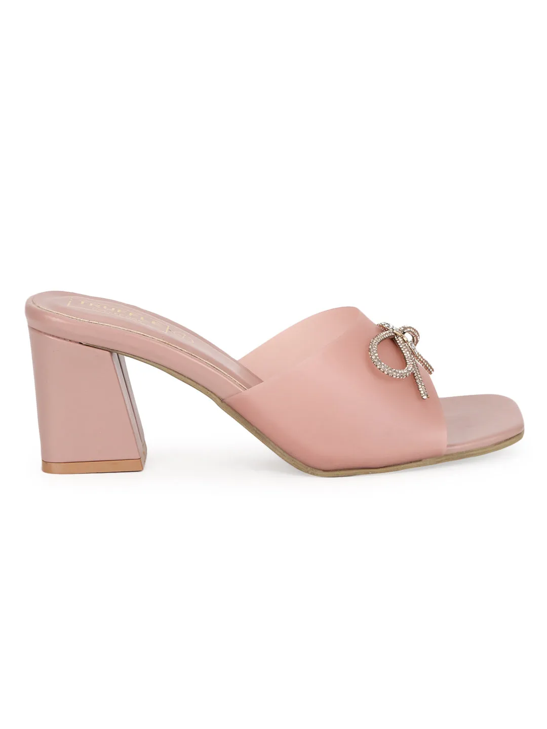Pink PU Perspex Diamante Bow Clear Mules (TC-SLC-R551-PNK)