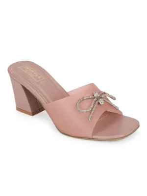 Pink PU Perspex Diamante Bow Clear Mules (TC-SLC-R551-PNK)
