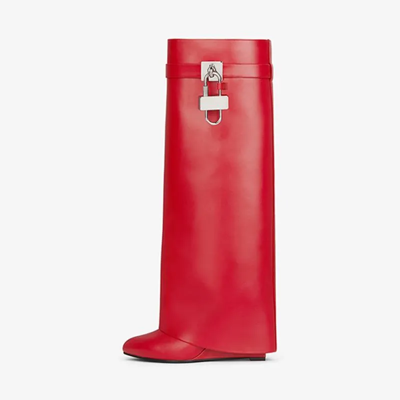 Polished Red Smooth Calfskin High Boots