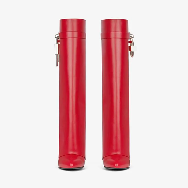 Polished Red Smooth Calfskin High Boots