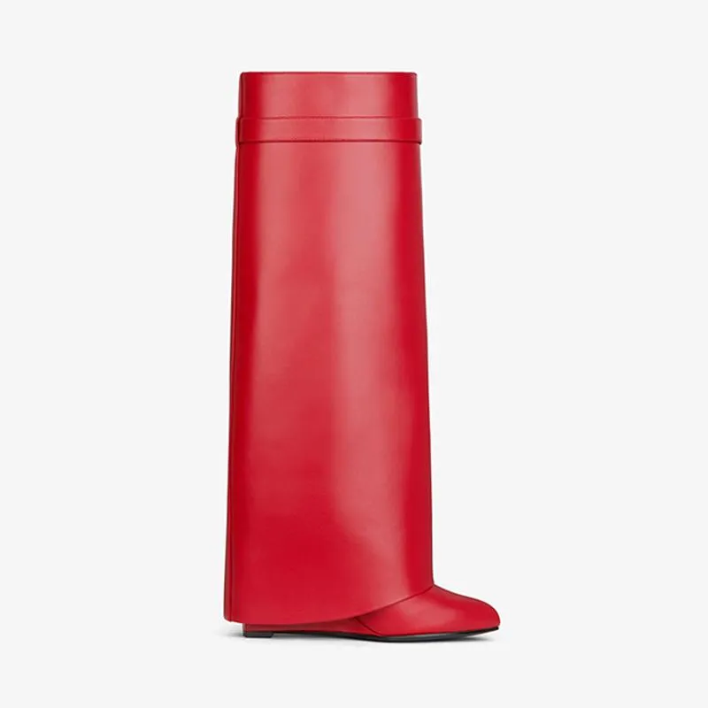 Polished Red Smooth Calfskin High Boots