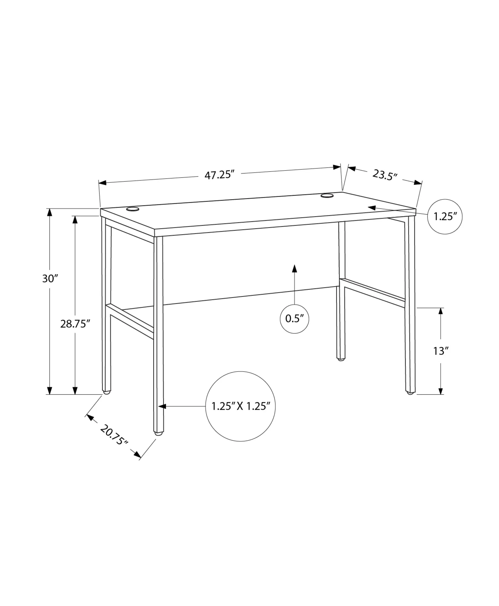 ProWork Executive Desk - 48 inch | Commercial Grade, Grey Laminate, Black Metal, Modern Design