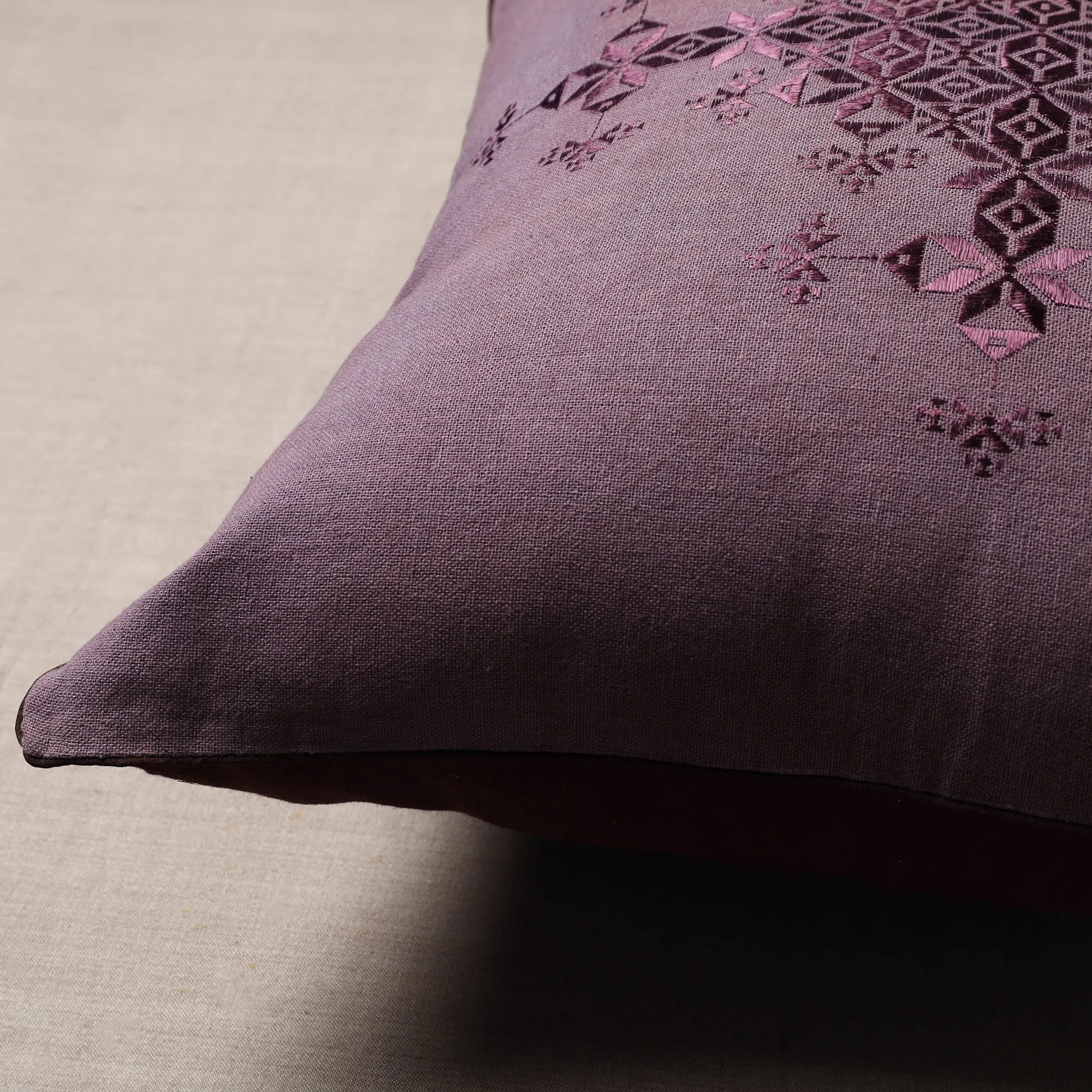 Purple - Soof Embroidery Cotton Cushion Cover (16 x 16 in)