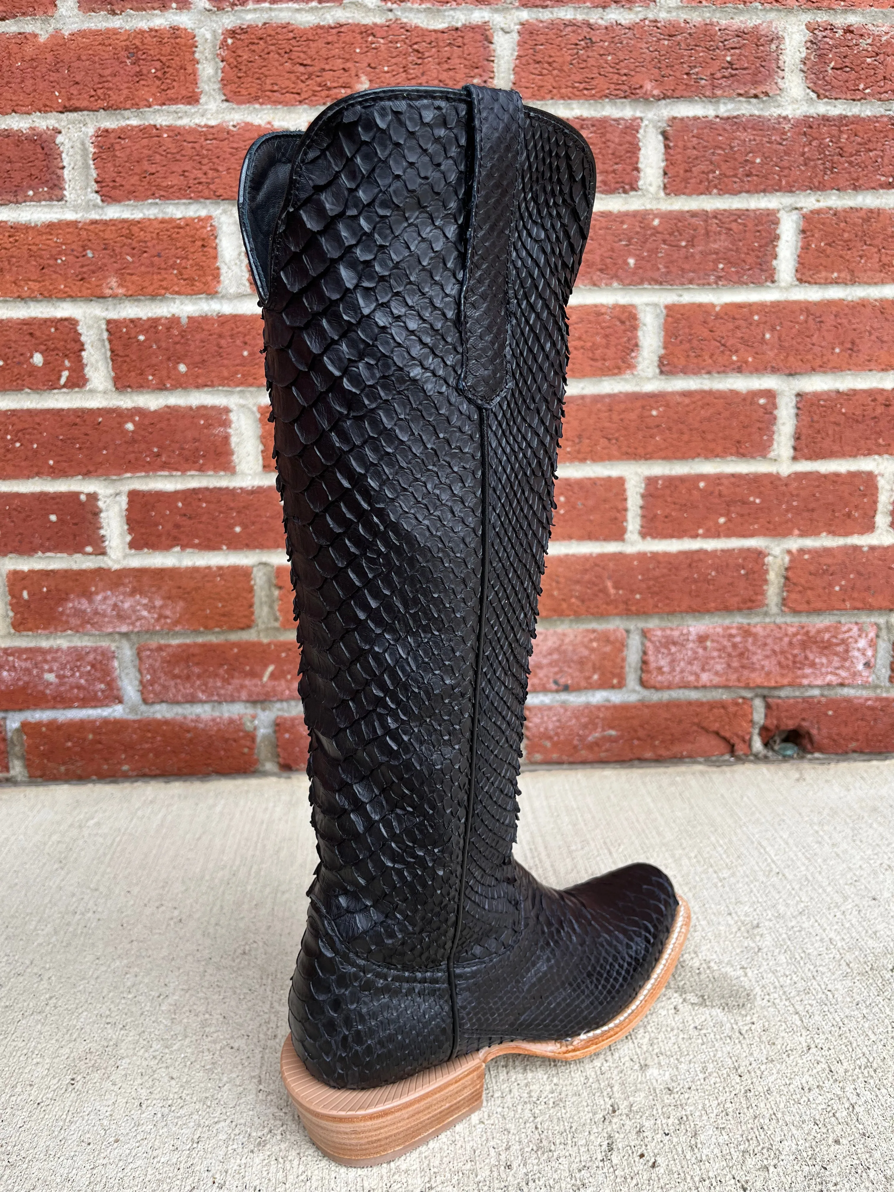 R. Watson Women's 17" Matte Black Python Narrow Square Toe Western Cowgirl Boots RWL7211-1