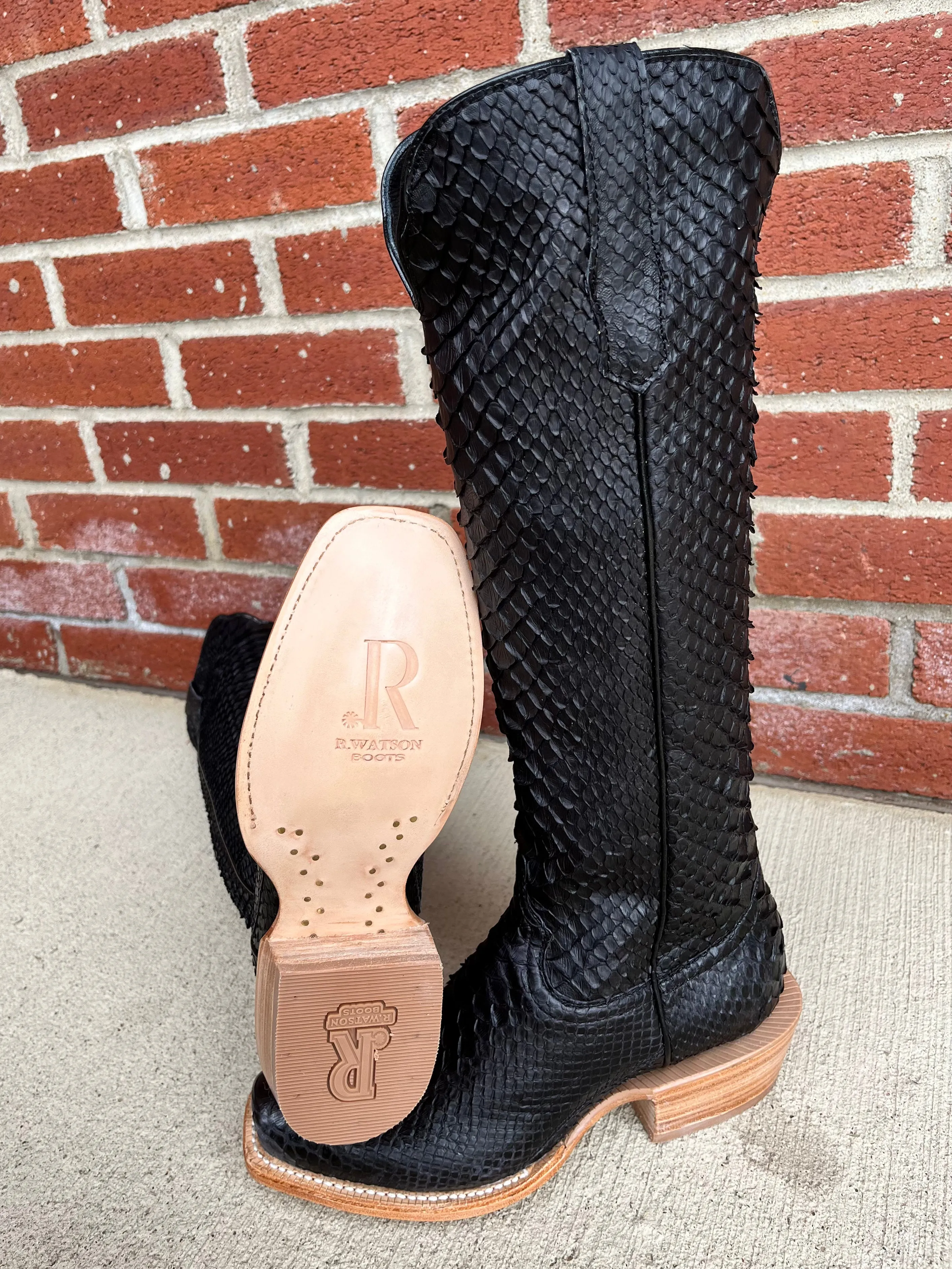 R. Watson Women's 17" Matte Black Python Narrow Square Toe Western Cowgirl Boots RWL7211-1