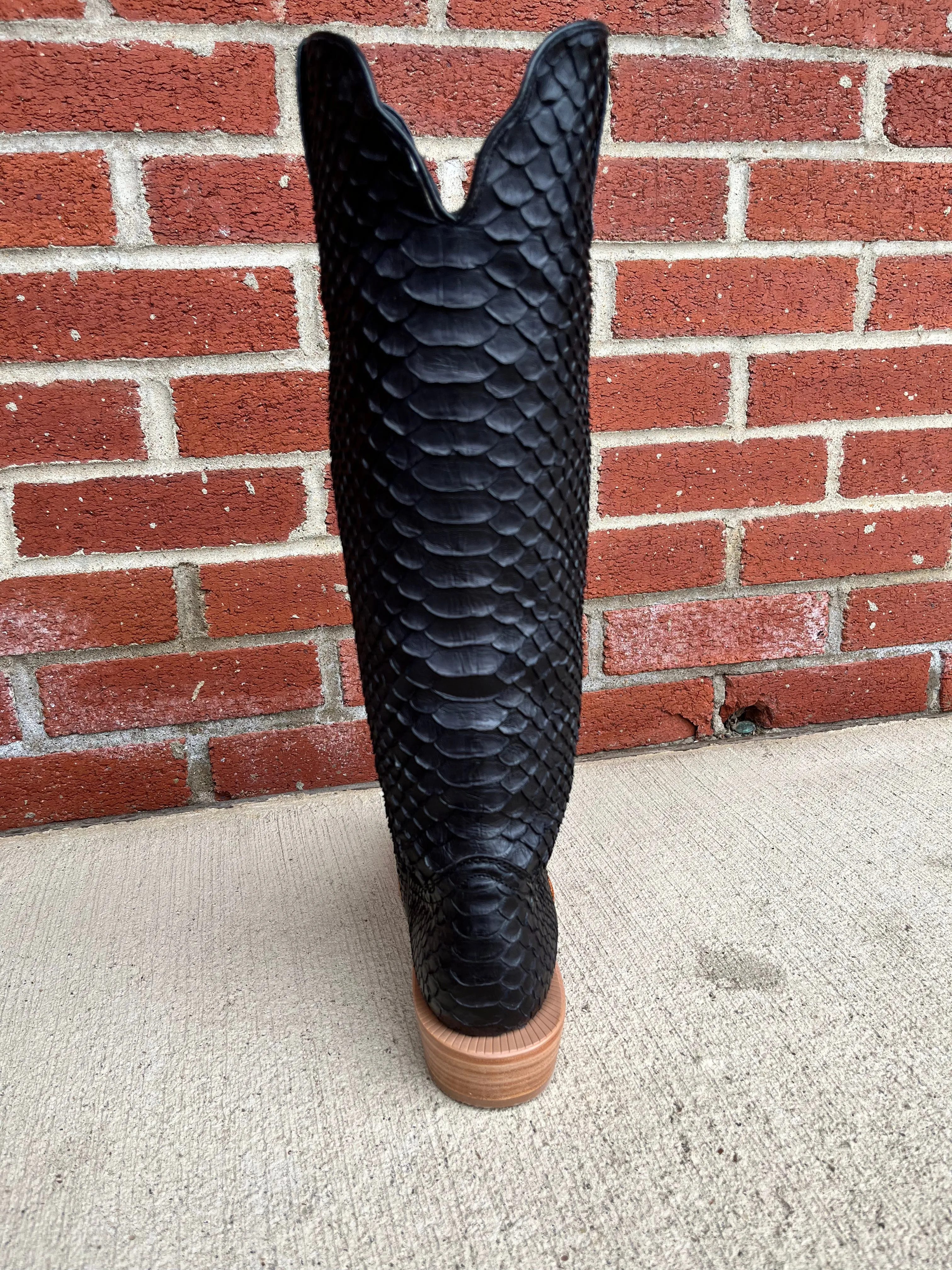 R. Watson Women's 17" Matte Black Python Narrow Square Toe Western Cowgirl Boots RWL7211-1