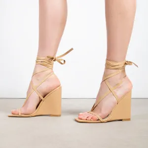 RAID Aniee Lace Up Heel in Nude