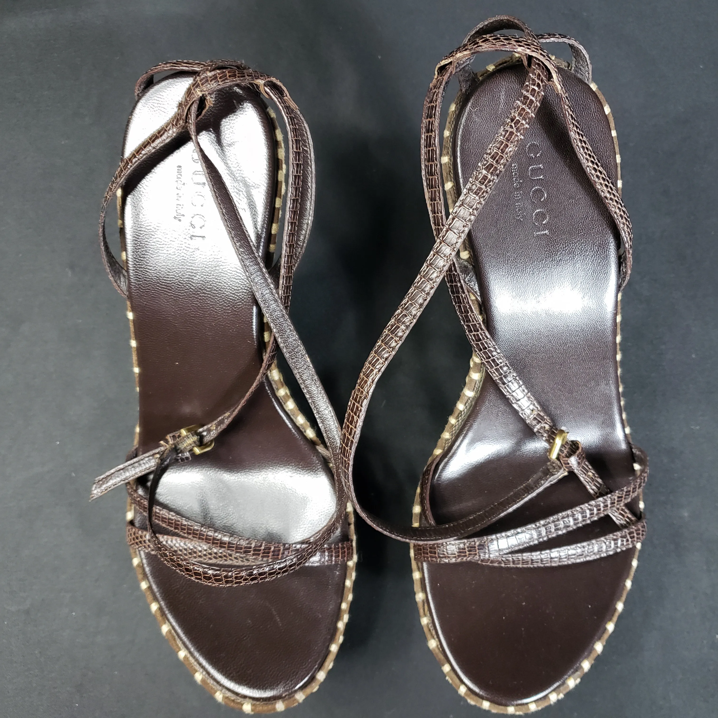 Rare Gucci Structural Wedge Leather Embroidered Sandals Size 5