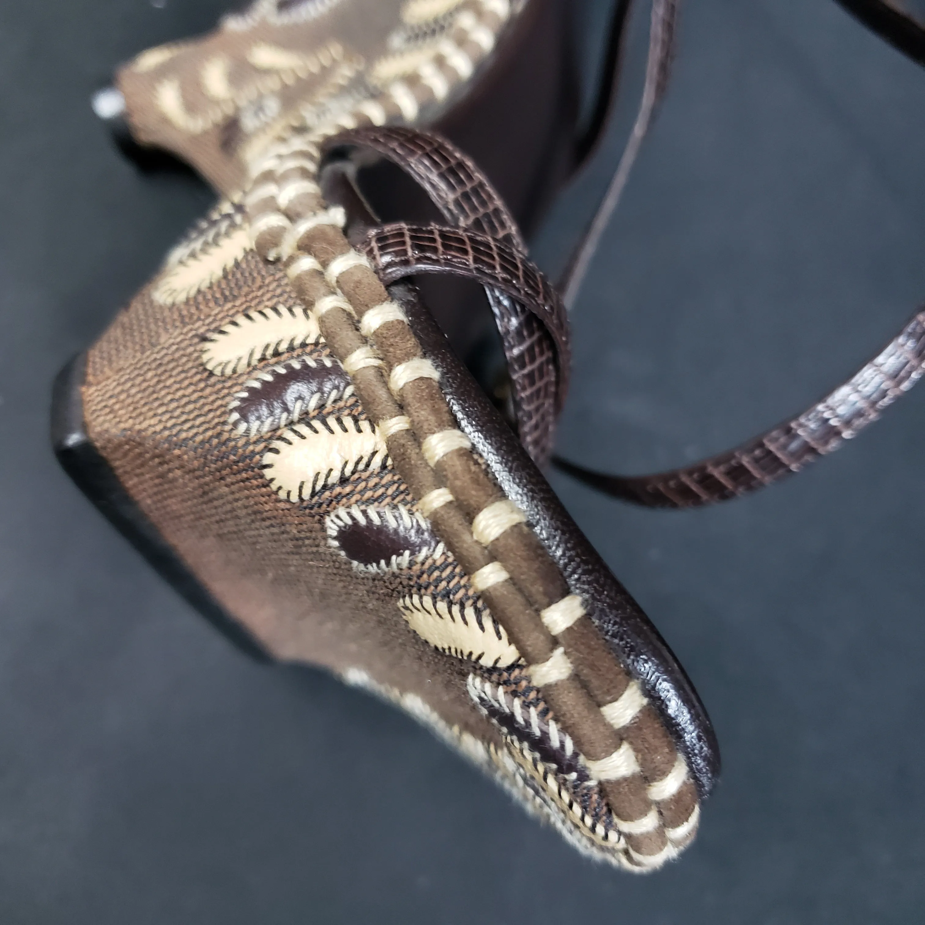 Rare Gucci Structural Wedge Leather Embroidered Sandals Size 5