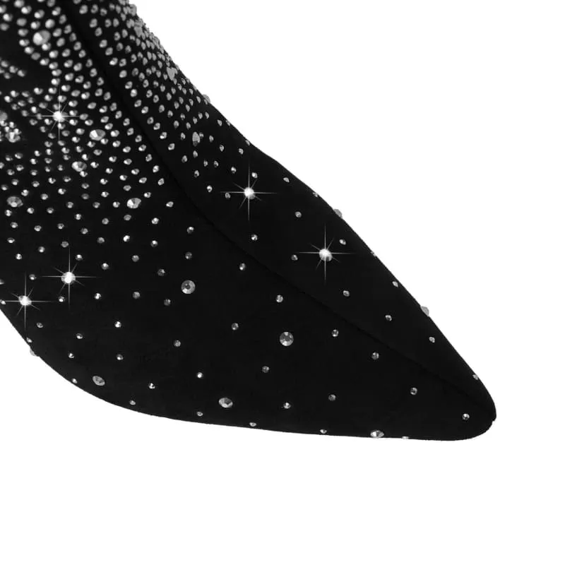 Rhinestone Skull Ladies Boots with Tiger Tooth Profiled Heel