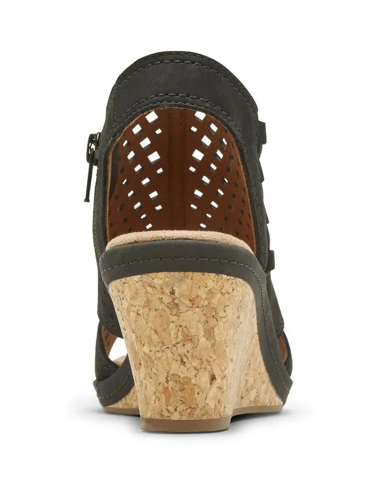 Rockport Womens Cobb Hill Janna 2 Wedge Sandal Black CH9172
