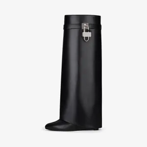 Sleek Black Slip-On High Boots