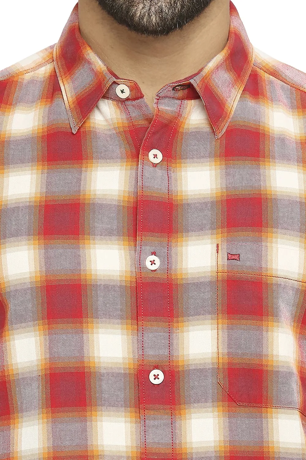 Slim Fit Cotton Brushed Twill Checks Halfsleeves Shirt