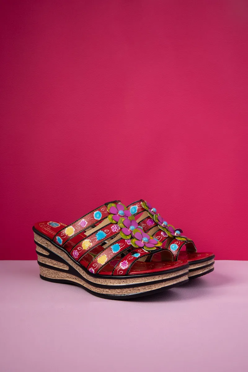 Soffia | In Bloom Floral Embossed Leather Wedge