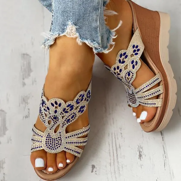 Sohiwoo  Imily Bela Women's Wedges Dune High Heels Rhinestone Platform Wedges Backless Slip-on Sandals