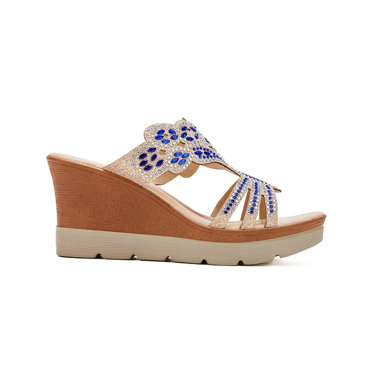 Sohiwoo  Imily Bela Women's Wedges Dune High Heels Rhinestone Platform Wedges Backless Slip-on Sandals