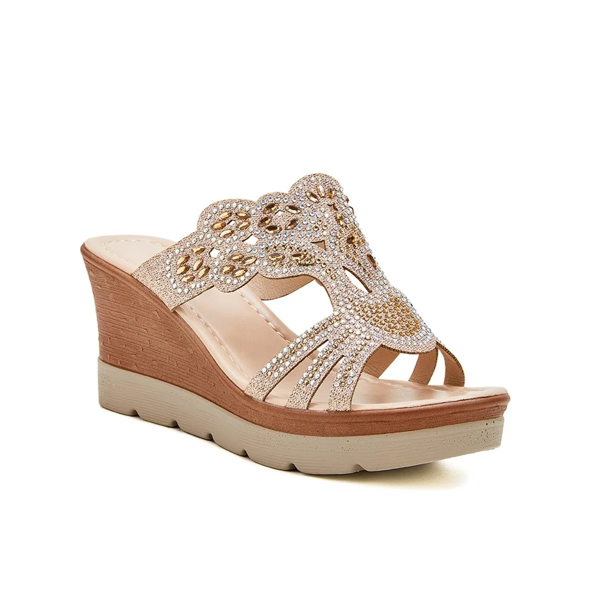 Sohiwoo  Imily Bela Women's Wedges Dune High Heels Rhinestone Platform Wedges Backless Slip-on Sandals