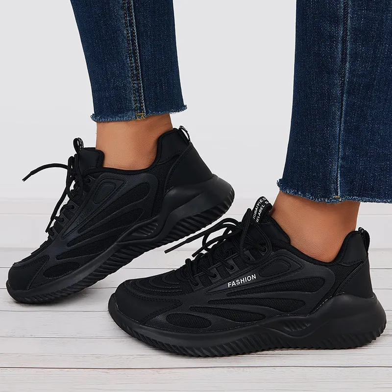 Sohiwoo  Women Breathable Knit Sneakers Lace Up Chunky Running Shoes Comfy White Running Shoes