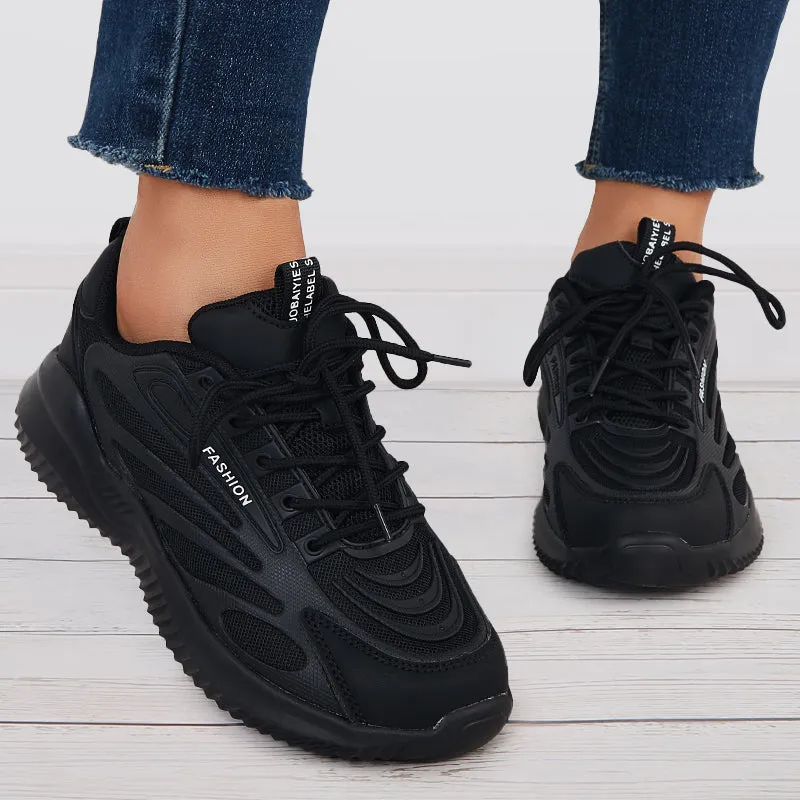 Sohiwoo  Women Breathable Knit Sneakers Lace Up Chunky Running Shoes Comfy White Running Shoes