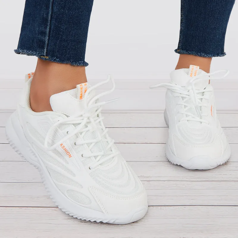 Sohiwoo  Women Breathable Knit Sneakers Lace Up Chunky Running Shoes Comfy White Running Shoes