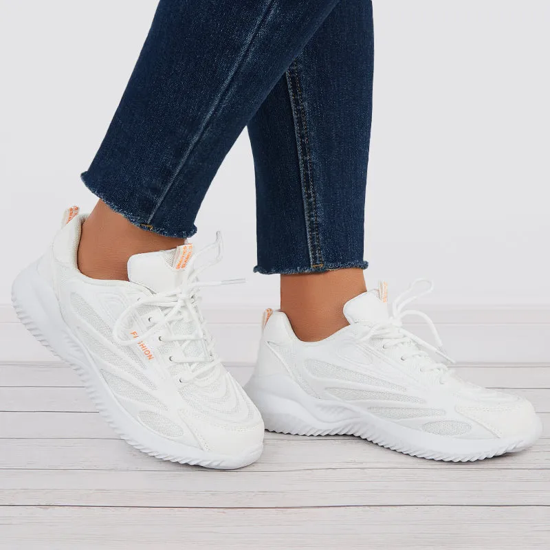 Sohiwoo  Women Breathable Knit Sneakers Lace Up Chunky Running Shoes Comfy White Running Shoes