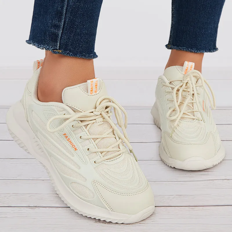 Sohiwoo  Women Breathable Knit Sneakers Lace Up Chunky Running Shoes Comfy White Running Shoes