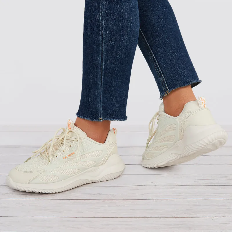 Sohiwoo  Women Breathable Knit Sneakers Lace Up Chunky Running Shoes Comfy White Running Shoes