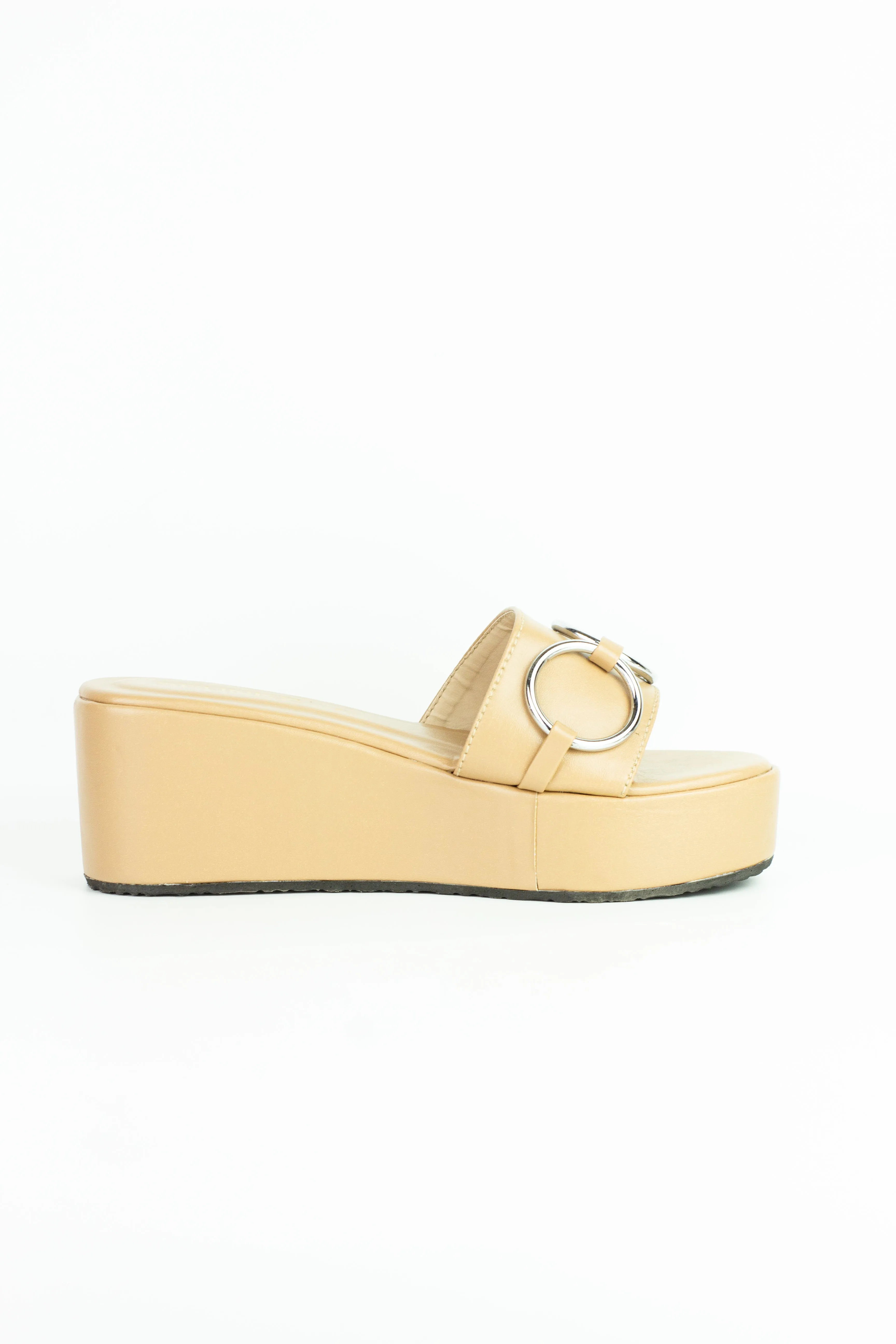 Spunkz Nude Wedges with Round Metal Chain