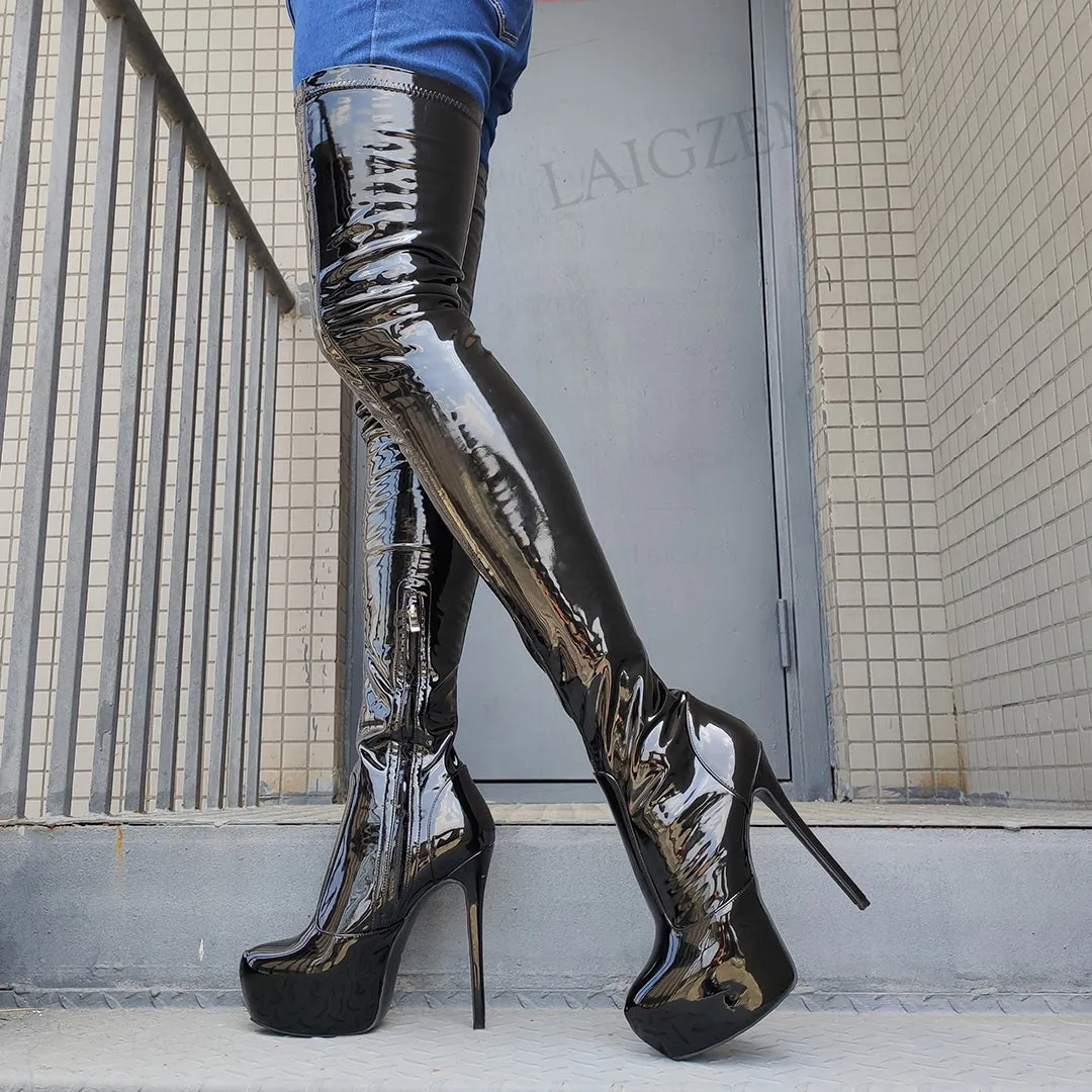 Stretch Thigh High Boots Black