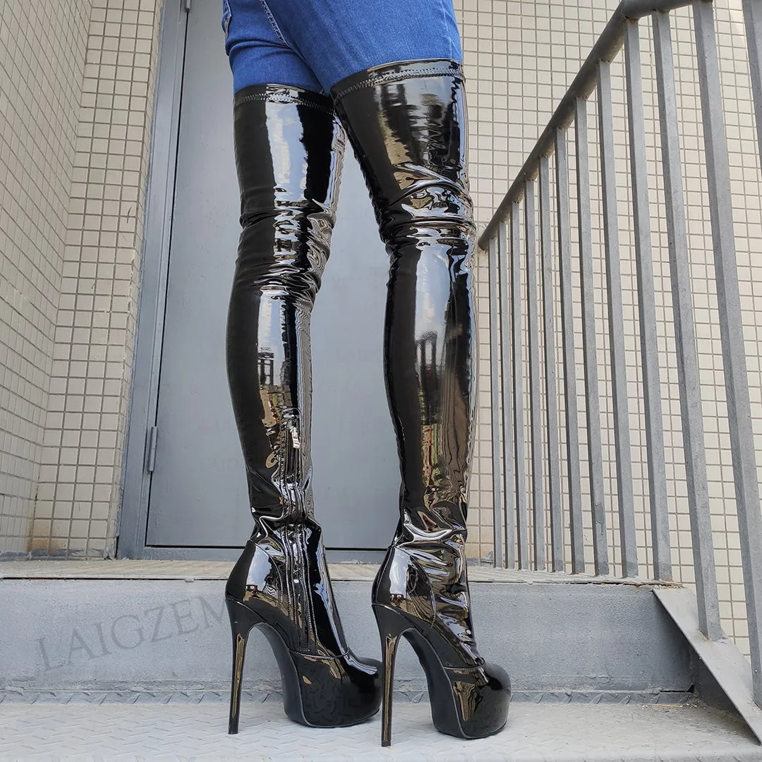 Stretch Thigh High Boots Black
