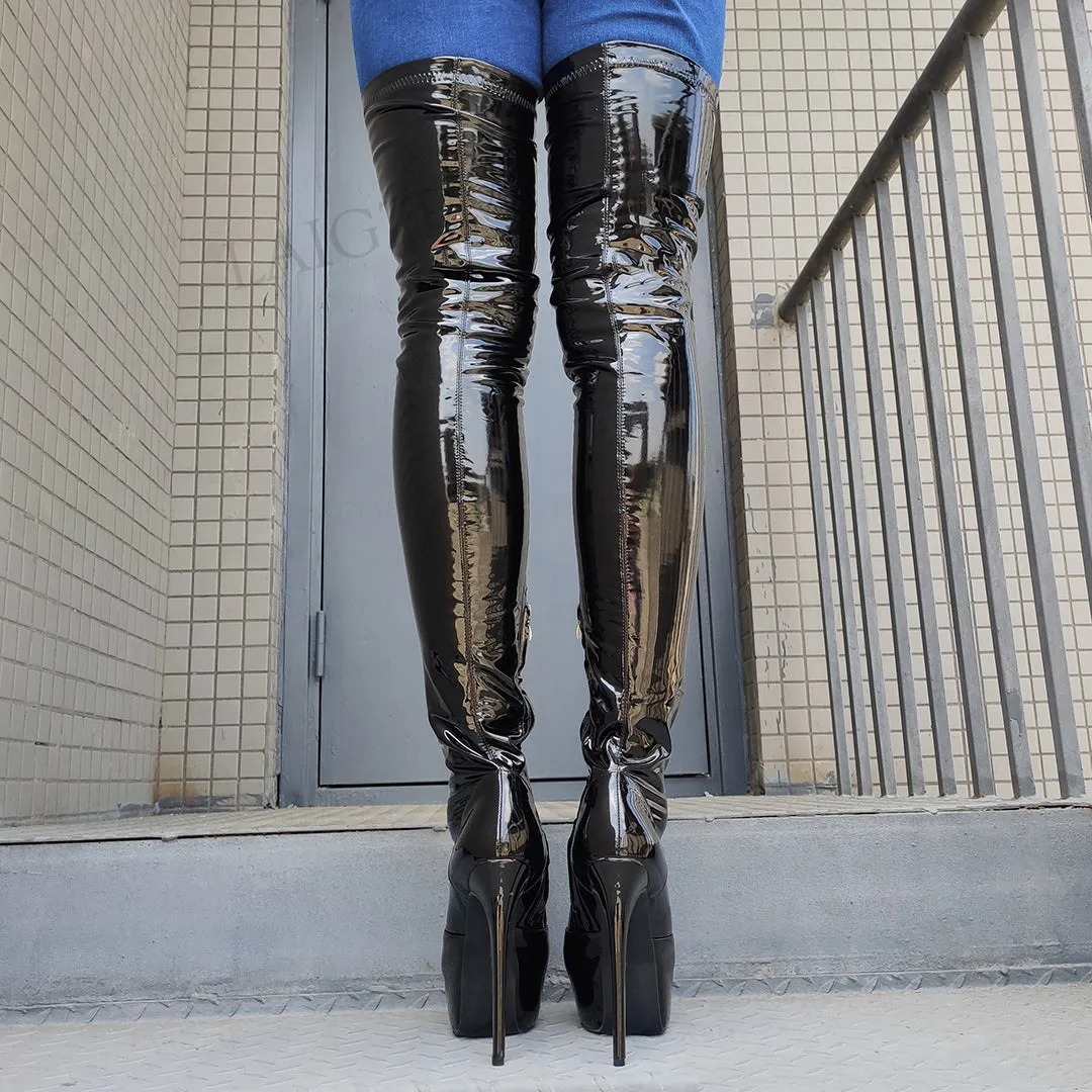 Stretch Thigh High Boots Black