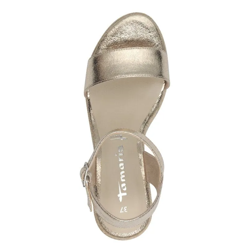Tamaris Womens Gold High-Heel Sandal 1-28300-42