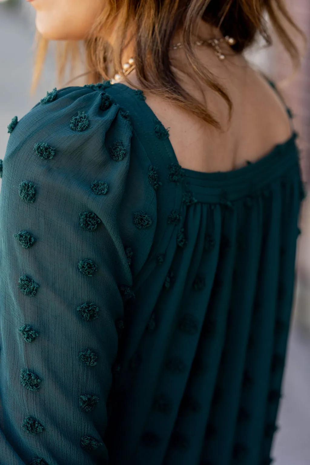 Textured Dot Tiered Half Sleeve Dress
