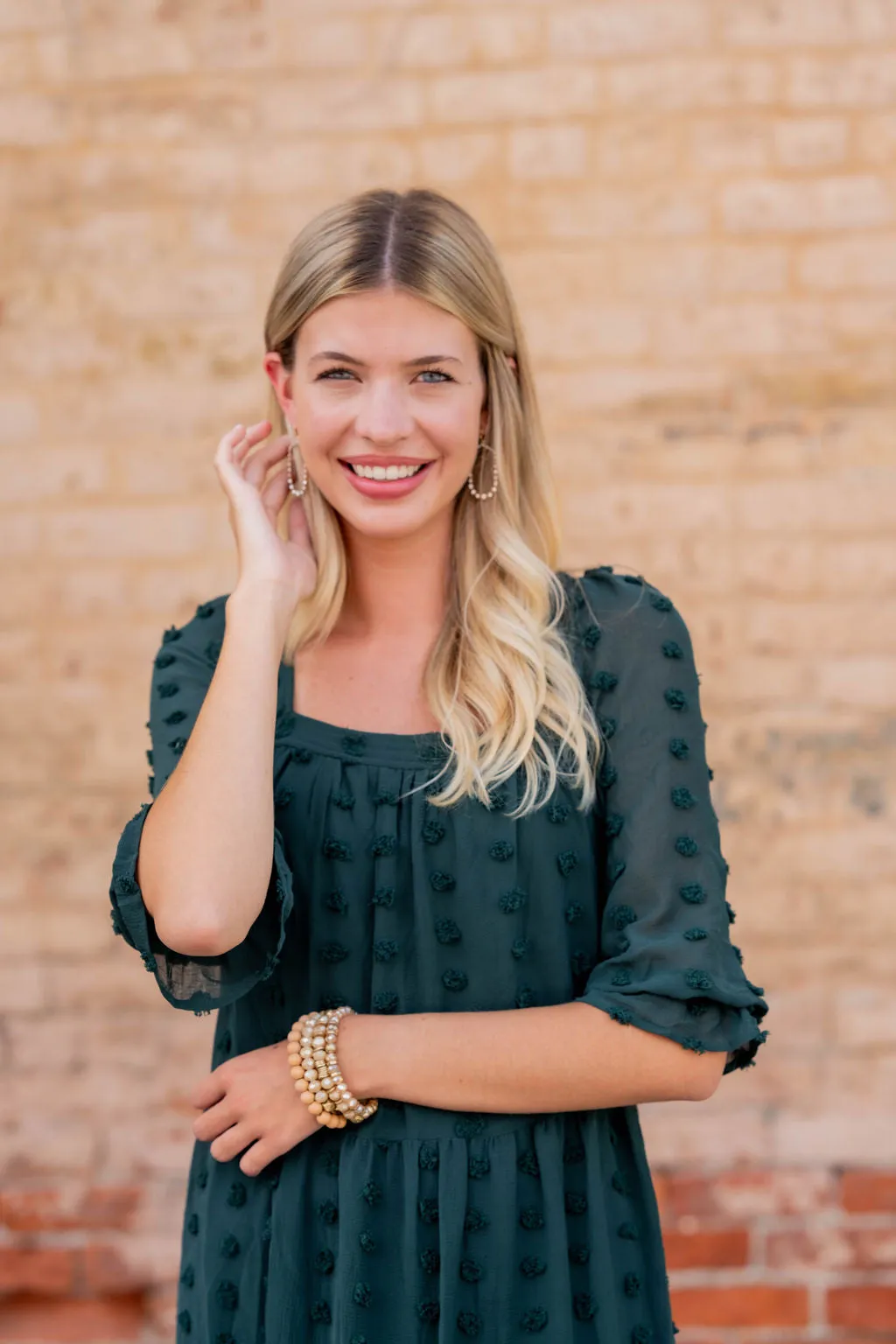 Textured Dot Tiered Half Sleeve Dress