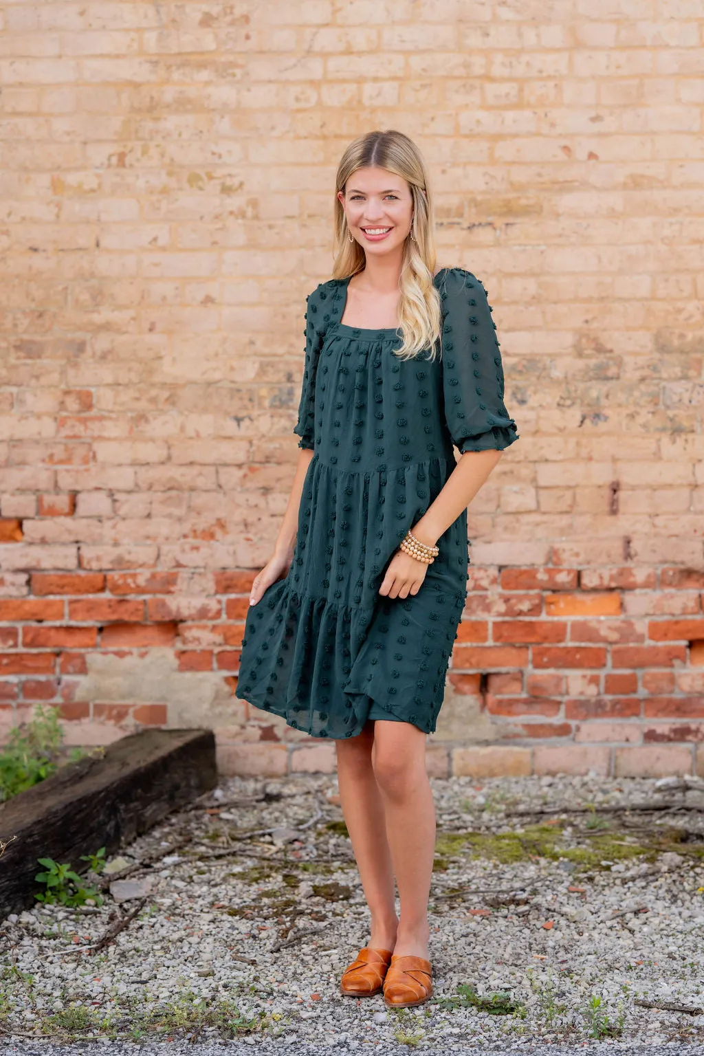 Textured Dot Tiered Half Sleeve Dress