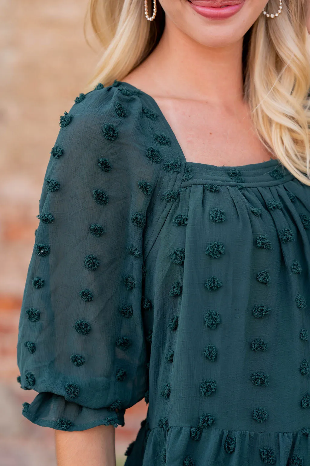 Textured Dot Tiered Half Sleeve Dress