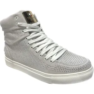 Travel Fox Men's Silver High Top Rhinstone Leather Sneakers 9220 65