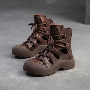 TSS117 Women's Casual Shoes - Mid Heels Wedges, Leather Sandals