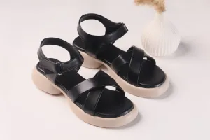 WALKBROS MEDICATED WEDGES SANDALS {  2  } - BLACK
