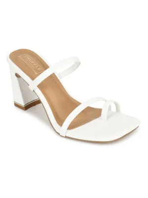 White PU Strappy Curved Block Heel Mules (TC-SLC-A6-WHT)