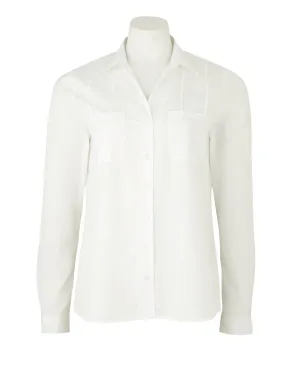 White Semi-Fitted Women's Shirt With Pin-Tuck Detail