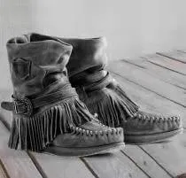Wide Calf Flat Fringe Suede Moccasin Boots